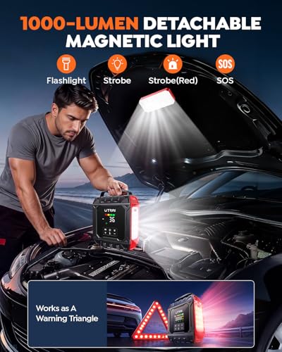 UTRAI 8000A Jump Starter with Air Compressor 160PSI, Car Battery Jumper Starter for All Gas/12L Diesel Engines, Portable Car Jump Starter Jump Box with 1000LM Magnetic Light, Tire Repair Kit