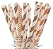 Food With Fashion Thanksgiving Dinner Paper Straws - Orange & Gold for Drinking, Cute Disposable, 25 Pack