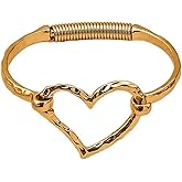 Lyfange Chunky Heart Bracelet for Women Gold Silver Heart Cuff Bracelet Open Statement Love Bangle Minimalist Jewelry