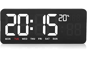 YUEHISY Digital Wall Clock, Large Display with Remote Control, WiFi Auto Time Sync, Shows Temp Humidity, Alarm and Timer, for