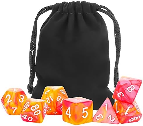 Persevere Table Games Dice Dungeons Dragons Role-Playing Games, DND RPG MTG Polyhedral Dice Black Pouch (D20, D12, D10, D8, D6, D4) (orange)
