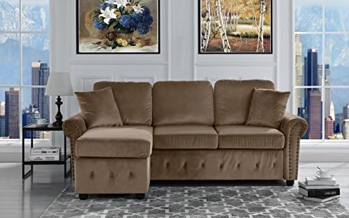 Classic Small Space Tufted Brush Microfiber Sectional Sofa with Chaise, L Shape Couch (Hazelnut)