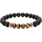 Kartini Studio Natural Stone Bracelet for Men, Gift Idea for Man, Bead Bracelet for Men, Matte Black Onyx and Tiger's Eye Jewelry