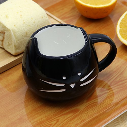 Teagas Lovely Cute design Morning Cat Mug,Glossy Black 350ml - Thumbnail 3