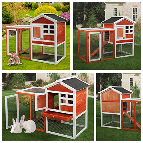 COZIWOW Wooden Rabbit Hutch Bunch Cage Indoor/Outdoorwith Openable Roof