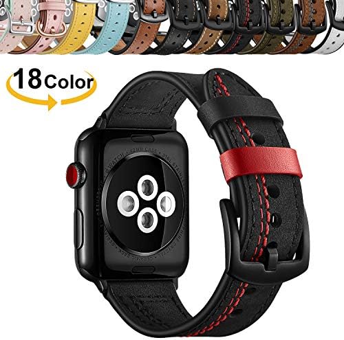 Chok Idea Genuine Leather Strap Compatible With Apple Watch 40mm 38mm,Trendy Genuine Leather Band with Secure Metal Buckle Replacement for iWatch Apple Watch Series 5 & 4 3/2/1,Black