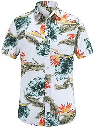 JEETOO Mens Casual Flower Print Hibiscus Short Sleeve Hawaiian Aloha Shirt