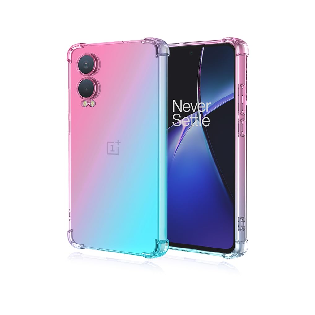 SEAHAI Case for OnePlus Nord CE 4 Lite 5G, Gradient Color Ultra-Slim Crystal Transparent Cover Clear Back [Anti-Yellow] Soft TPU Silicone Shockproof Bumper Cover, Pink/Green