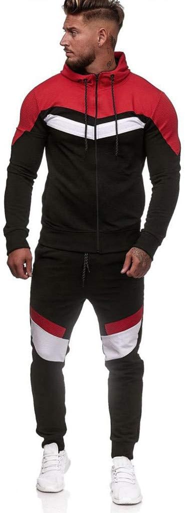 Men's Tracksuit Set Camouflage Sweatshirt Jogger Sweatpants Solid Patchwork Warm Sports Suit