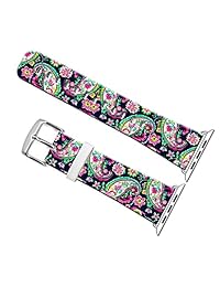 correas de iwatch 42 mm, 42 mm Correa de piel auténtica muñeca correa W), color plateado metal cierre de repuesto para Apple Watch Todos los modelos 42 mm   especail Flores Patrón en su correa