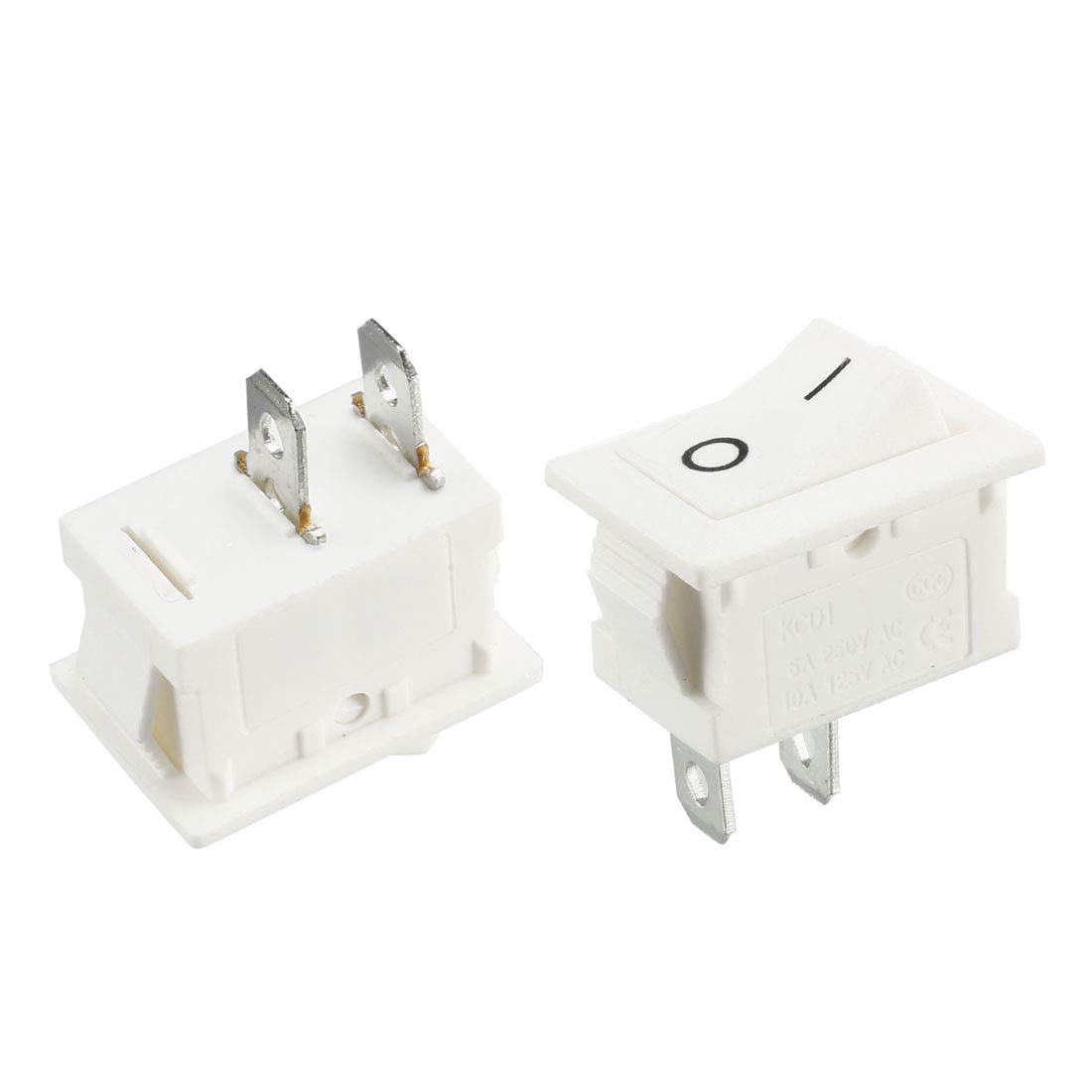 Sourcingmap 5pcs AC 250V/6A 125V/10A 2P ON/Off 2 Position Snap-in Boat Rocker Switch White