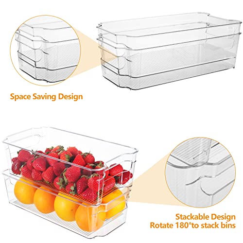 6 Pack 2 Sizes Clear Storage Bins, Stackable Storage Bins with Handles