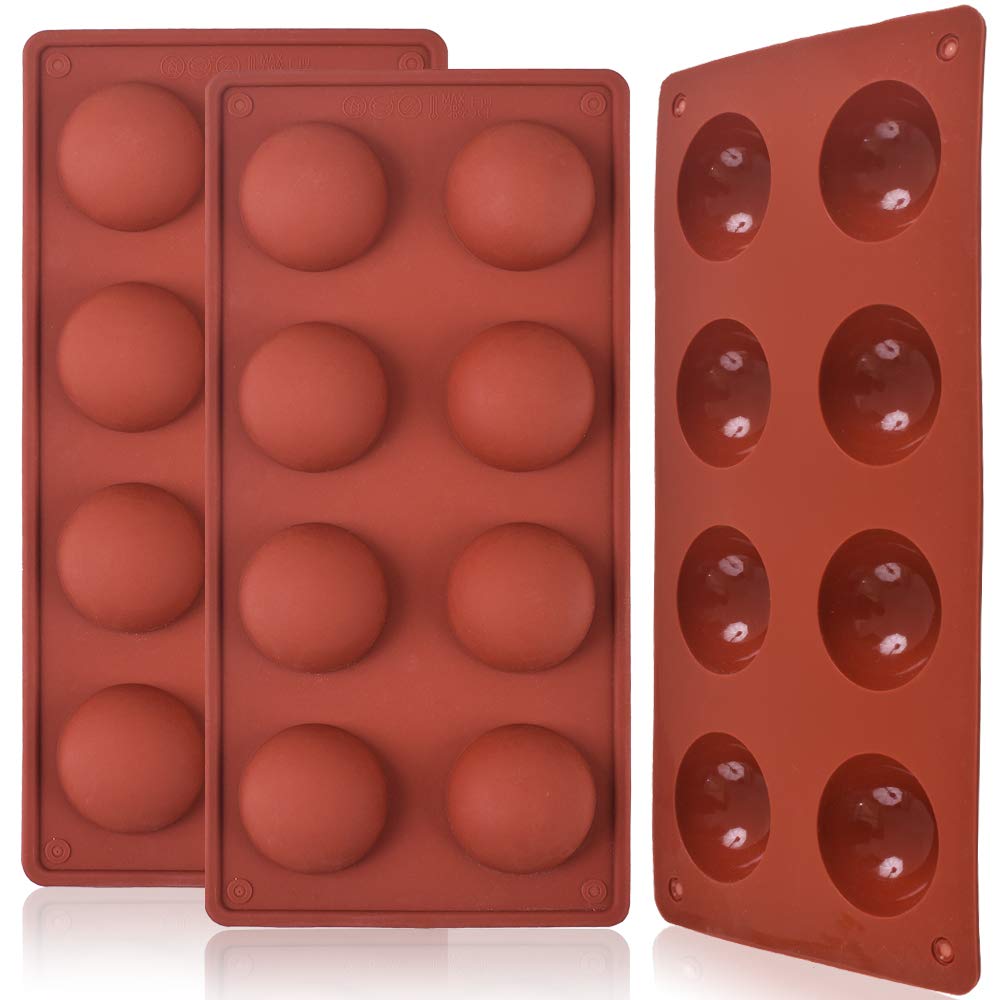 Newk 8 Holes Half Sphere Silicone Mold, 3 Packs 8-Cavity Half Sphere Mold for Making Chocolate Bomb, Cakes, Jelly, Pudding, Dome Mousse