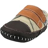 Orgrimmar Baby Boys Girls First Walkers Soft Sole Leather Baby Shoes (Size L, Beige and Orange Velcro)