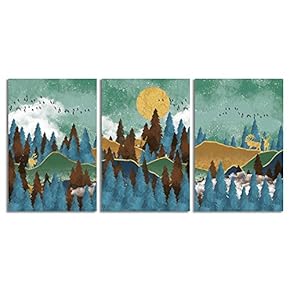 Canvas Wall Art Abstract Chinese Landscape Painting Artwork for Home Prints Framed - 16"x24" x 3 Panels