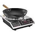 leconchef Induction Cooker with Wok 1800W Professional Electric Induction Burner with 11-Level Setting for Cooking,24-hour Timer and Preset,Keep warm,14" Carbon Steel Wok Included