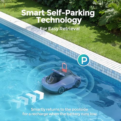 OUCAXIA C5 Cordless Robotic Pool Cleaner with 180-Min Runtime, 2.7L Large-Capacity Filter Basket, Self-Parking & Lightweight Design, for Above-Ground & In-Ground Pools up to 2,200 Sq.Ft (Lilac)