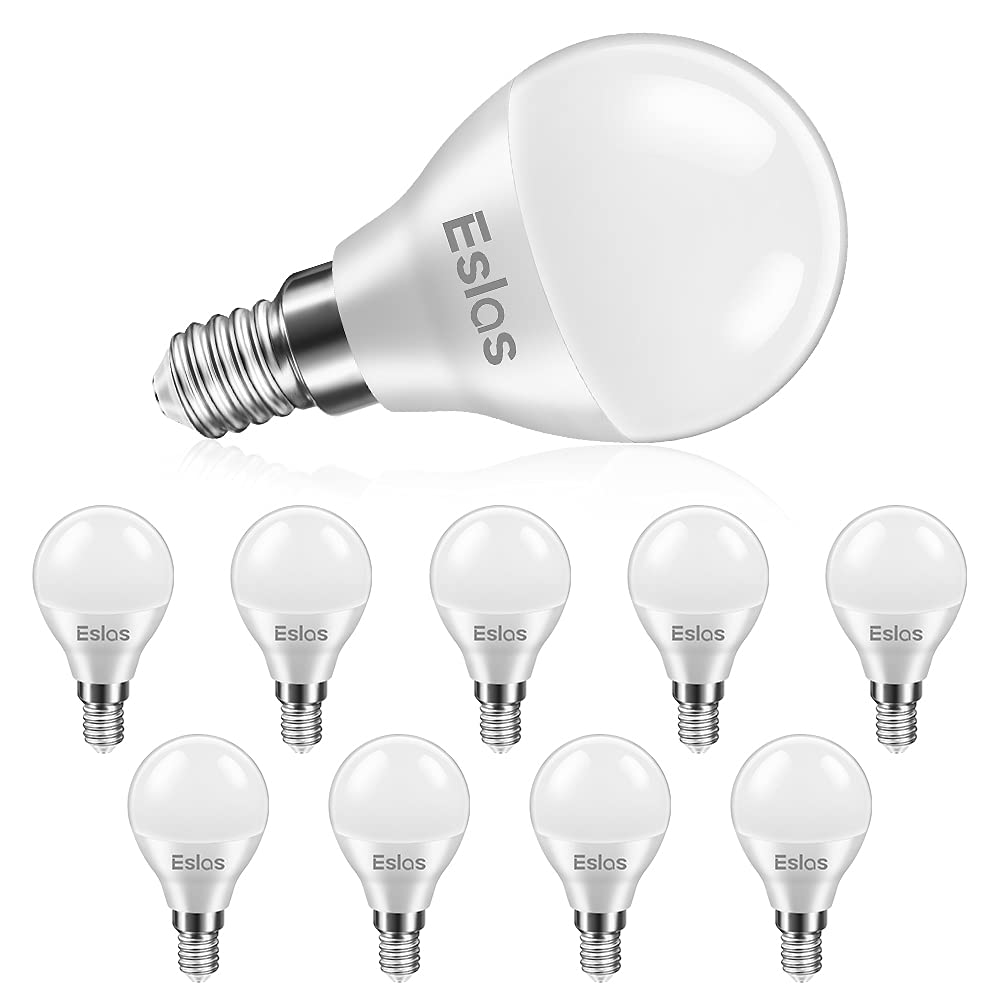Eslas E14 LED Golf Ball Bulb 6W, G45 Small Edison Screw (SES) Light Bulb, Cool White 6000K, 600Lm 60W Incandescent Bulb Equivalent, P45 Globe Light Bulb CRI> 80+, Non-Dimmable, 10 Pack