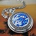 VIGOROSO Men's Quartz Pocket Watch Vintage Blue Dragon Enamel Ceramic Steampunk Silver Pendant in Box