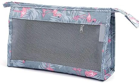 Cosmetic Makeup Bag Large Capacity Waterproof Mesh Toiletry Bag Portable Zipper Travel Storage Pouch Multifunction Makeup Brushes Organizer (Flamingo)