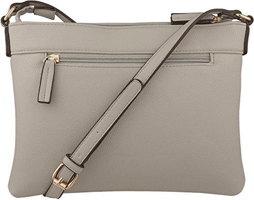 B BRENTANO Vegan Multi-Zipper Crossbody Handbag Purse with Tassel Accents (Grey)