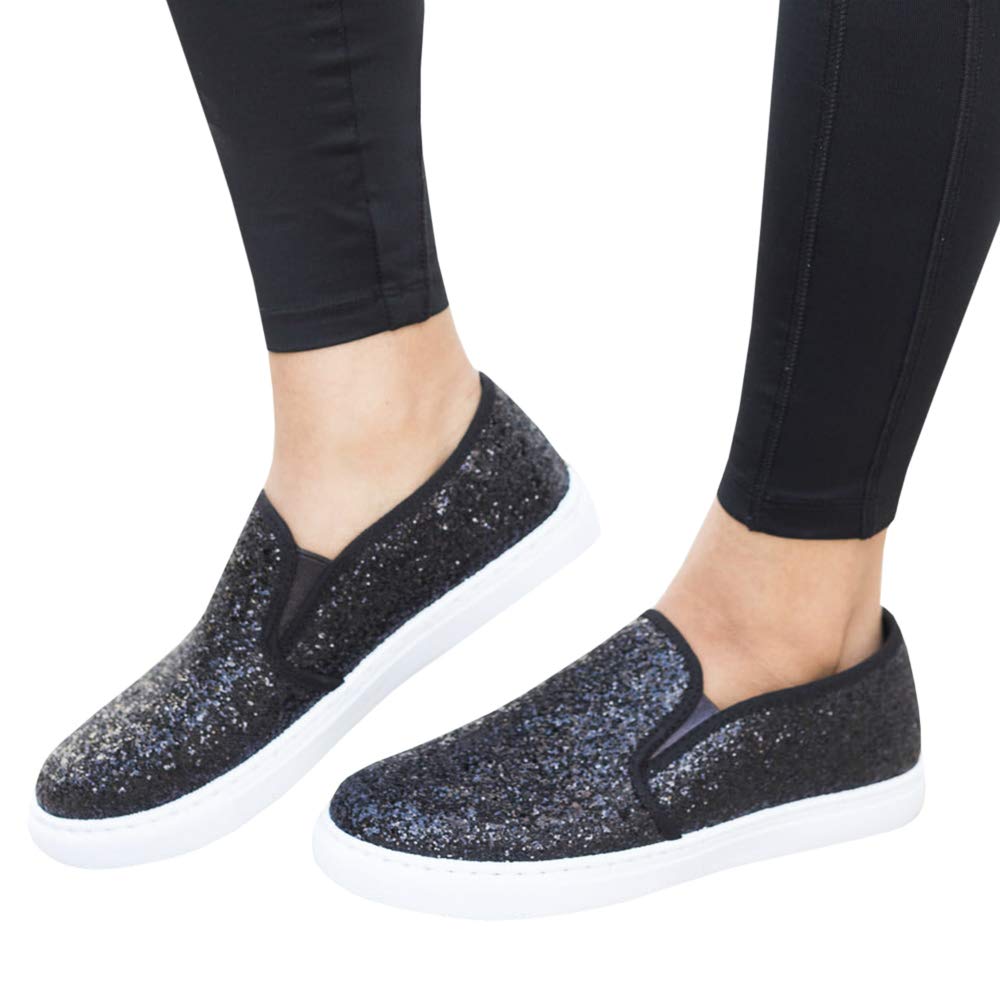 Women's Closed Round Toe Stretch Slip-On White Sole Flatform Fashion Sneaker