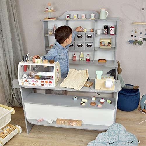 roba Kaufladen aus Holz - Großer Kaufmannsladen für Kinder - Marktstand (grau/weiß) – Bild 8