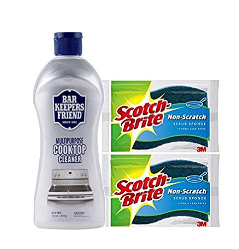 Bar Keepers Friend Cooktop Cleaner 13 oz. With 2 Scotch-Brite Non-Scratch Scrub Sponges Multipurpose Cleaner