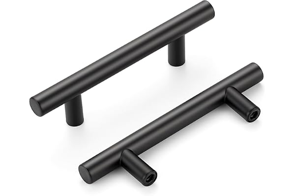 76mm Matte Black Kitchen Cabinet T-Bar Handles,3 Inch,10 Pack | Round Dresser Drawer Pulls, Stainless Steel, Kitchen Cupboard