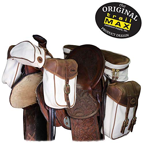 TrailMax Canvas & Leather 4-PC Horse Saddle Bag Set for Trail Riding, Includes Saddlebags, Cantle Bag, Pommel Pocket & Pommel/Horn Bags, All Have Premium Leather, Rugged Canvas & Brass Hardware