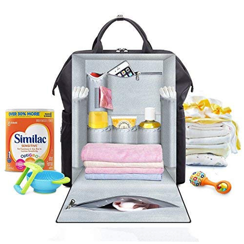 Baby Diaper Bags Backpack-Smart Organizer Large Capacity Multifunction,Stylish for Women and Men,Bonus Travel Changing Pad， Black,BJ03 - Thumbnail 3