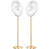 Earring Display Stand, Ear Shaped Piercing Stud Holder, Copper Round Base Silicone Body Mannequin Model Organizer, Navel Jewelry for Girl Women Shows Rack Birthday Wedding Decor (White, Left&Right)