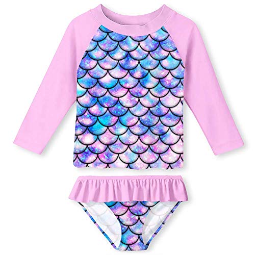 Little Girls Bathing Suit Set Size 7 Sun Protection Quick Dry Rash Guard 2 Pieces Swimwear Summer Beach Stylish Swimsuit Long Sleeve 7-8 Years