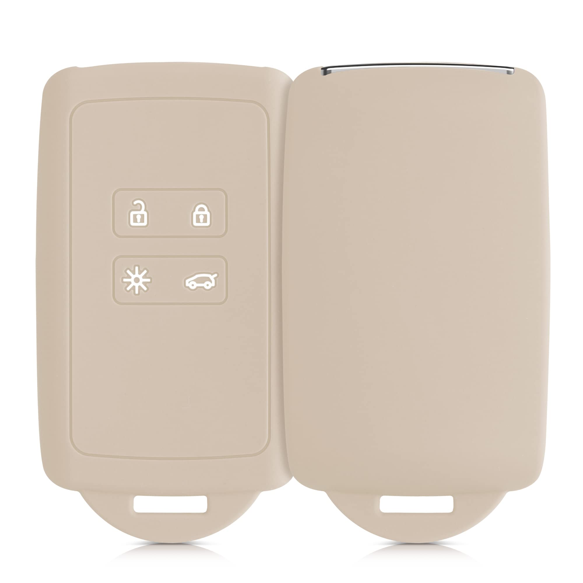kwmobile Car Key Cover Compatible with Renault 4 Button Car Key Smart Key (only Keyless Go) - Silicone Protective Key Fob Cover with Built-in Eyelet - Cream