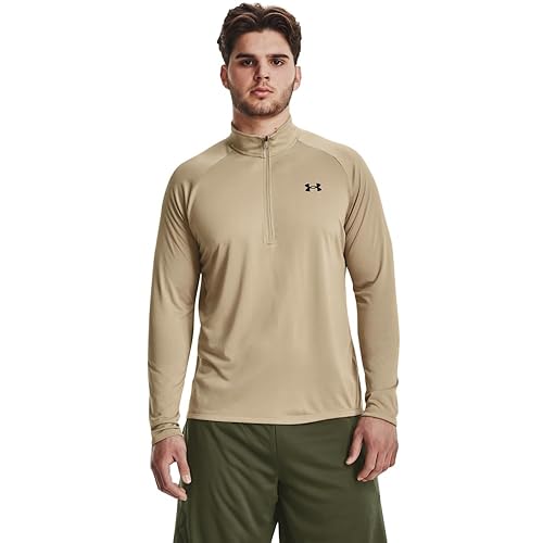 Under Armour Mens Tech 2.0 1/2 Zip-Up T-Shirt , (299) City Khaki / / Black , 3X-Large