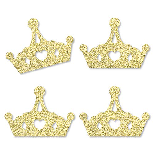 Gold Glitter Princess Crown - No-Mess Real Gold Glitter Cut-Outs - Pink and Gold Princess Baby Shower or Birthday Party Confetti - Set of 24