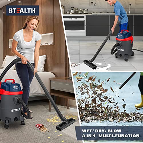 Stealth Wet/Dry Vacuum 5 Gallon, 5.5 Peak HP Shop Vacuum with Blower