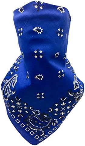Blue Paisley VELCROBrand Adjustable Close Bandanna Neckerchief Face Cover Reversible ChopTop, DoRag, Dust, Bug Shield, Sun Protection, Motorcycle ATV Rider Hand Made