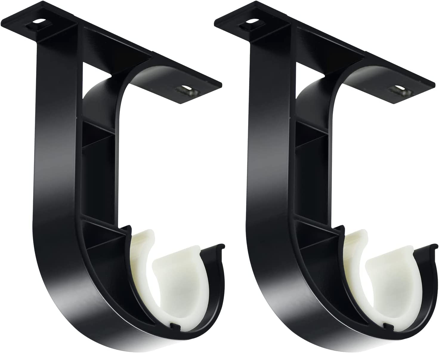 TOKPLNU Curtain Pole Brackets, Heavy Duty Black Curtain Rail Brackets, Aluminum Alloy, Ceiling Mounted Curtain Rod Holders Bracket Closet Pole Supports for 25mm to 30mm Drapery Rod, 2 Pack