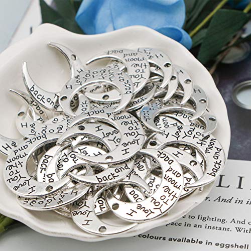 JETEHO 50 Pcs I Love You to The Moon and Back Word Charms Engraved Double Side Message Charms Pendants for Bracelet Jewelry Making - Thumbnail 4