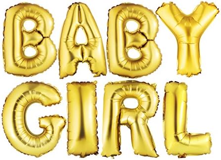 16" Set of Shining Golden"Baby Girl" Letters/Alphabets Foil Balloons | Baby Girl Shower Balloons | Happy Birthday Occasion Party Decorations Alphabetic Balloons (Set of 8)