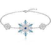LOVGIFSET Snowflake Bracelet Christmas Bracelet Blue Snowflake Bracelets for Women Sterling Silver Winter Freeze Snowflakes Chain X-Mas Jewelry Gifts