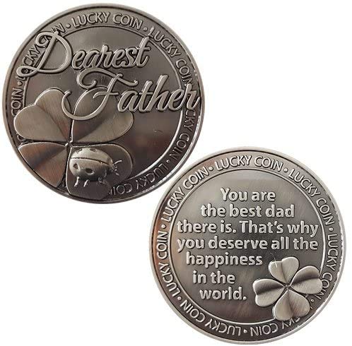 HARMILIY Lucky Coin Dearest Father Sentimental Good Luck Coins Engraved Message Keepsake Gift Set Charm