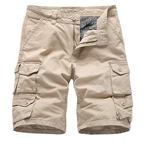 Men's Casual Pure Color Outdoors Pocket Beach Work Trouser Cargo Shorts Pant (C Khaki, 34)