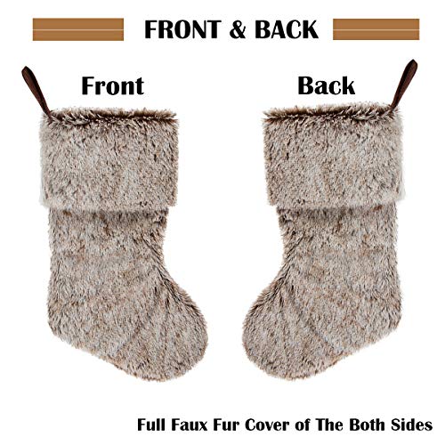 GMOEGEFT Christmas Stocking 20.5 Inches Brown Plush Faux Fur Xmas Tree Holiday Decorations Ornaments