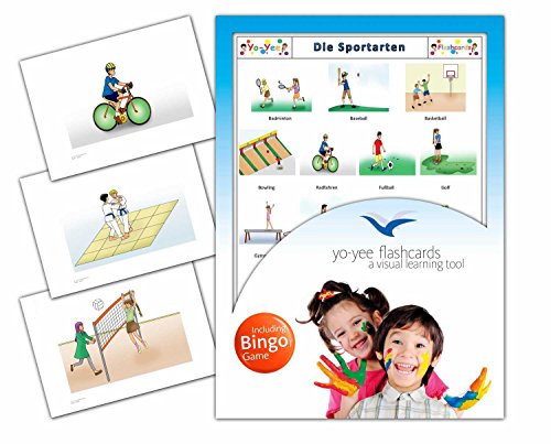 Sports Flashcards in German Language - Flash Cards with Matching Bingo Game for Toddlers, Kids, Children and Adults - Size 4.13  5.83 in - DIN A6