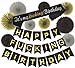 Birthday Decoration Supplies, Black and Gold Happy Birthday Bunting Banner,It’s My Fing Birthday Black Satin Sash, 80th, 90th Birthday Decorations