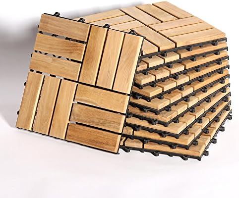 Quick Connect - Teak Interlocking Flooring Tiles - Windmill Pattern - Natural Finish - 10 Square Feet