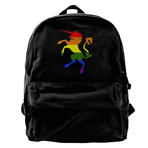 Rainbow Unicorn Standing Canvas Backpack Lightweight Casual Logo Shoulder Bags Rucksack Daypack Travel Bag Hiking Bag