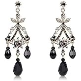 Black Long Tassel Dangle Earrings Vintage Crystal Chandelier Stud Earrings Trendy Christmas Birthday Party Jewelry for Women